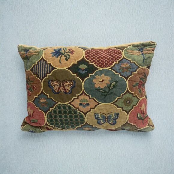 Tapestry Cushion Throw Pillow Made In England Butterfly Flowers Berry 11”x15.5” - Picture 1 of 9